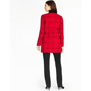 Talbots Red Black Grid Open Front Long Sleeve‎ Cardigan Sweater